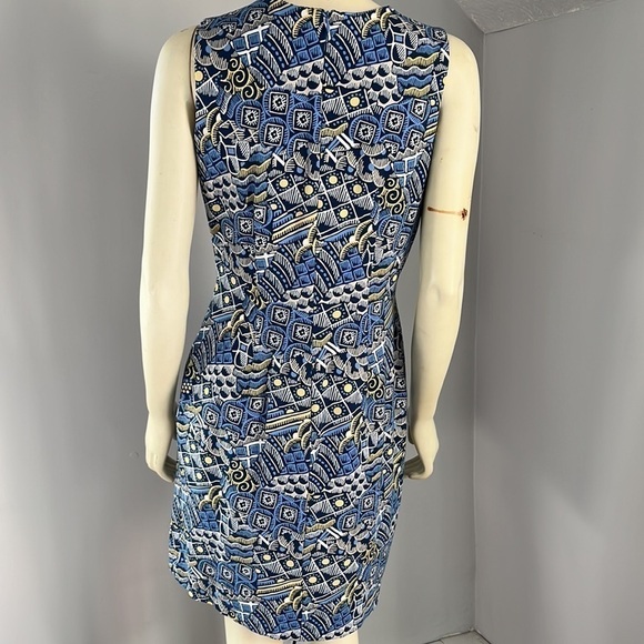 J. McLaughlin Women’s Shift Dress Devon Talavera Print Navy Blue /Yellow M - Picture 8 of 12